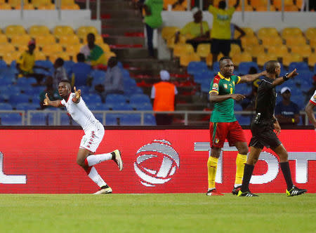 Football Soccer - African Cup of Nations - Burkina Faso v Cameroon - Stade de l'Amitie - Libreville, Gabon - 14/1/17. Burkina Faso celebrate scoring a goal. REUTERS/Mike Hutchings