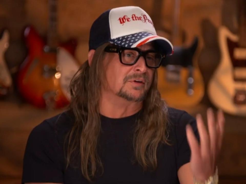 Kid Rock during his interview with Tucker Carlson on Monday 21 March 2022 (Fox News via YouTube TV)