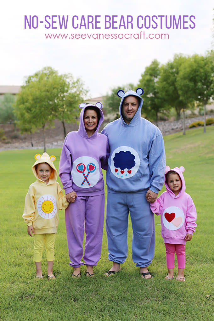 family halloween costume ideas no-sew care bear (See Vanessa Craft )