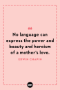 <p>No language can express the power and beauty and heroism of a mother’s love.</p>