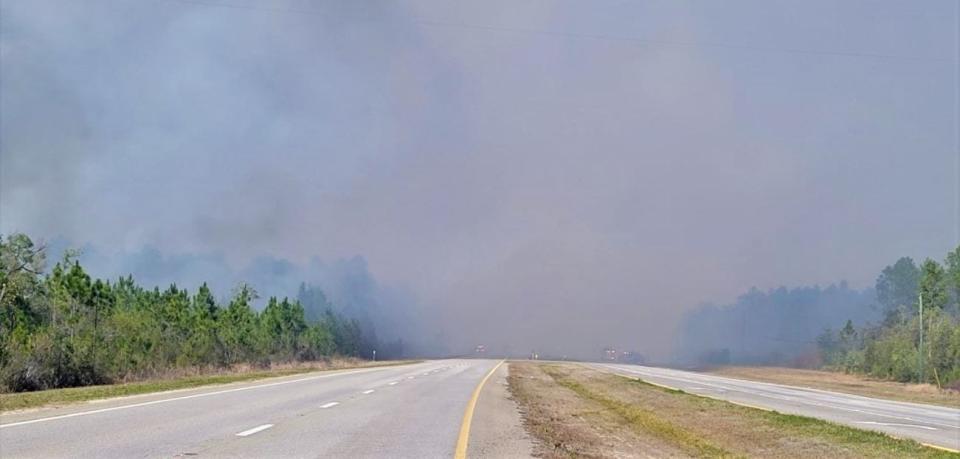 Crews are working to battel a 220-acre wildfire off State 79 in Bay County, north of the Panama City Beach area.