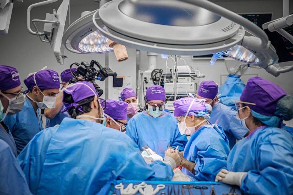 The surgical team at NYU Langone Health. Aaron James, 46, underwent 21 hours of surgery at NYU Langone Health which saw the entire left eye and portion of face transplanted from a single donor. (NYU Langone Health)