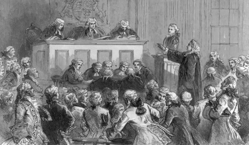 <i> Andrew Hamilton defending John Peter Zenger in court, 1734-5</i>