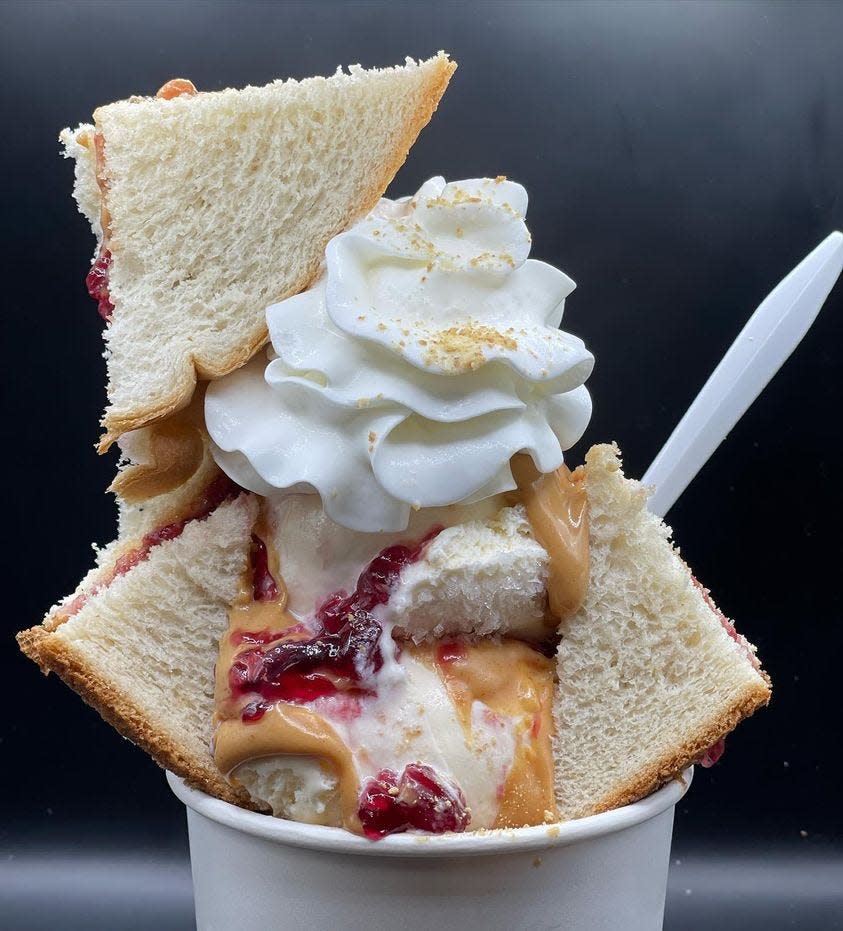 Can you say yum? Try the Pb and Jelly Sundae at The Donut Factory.