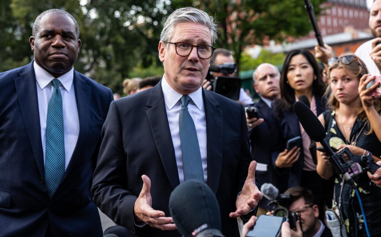 Starmer speaks to reporters after the meeting with Biden at which no decision on Storm Shadow missiles was made