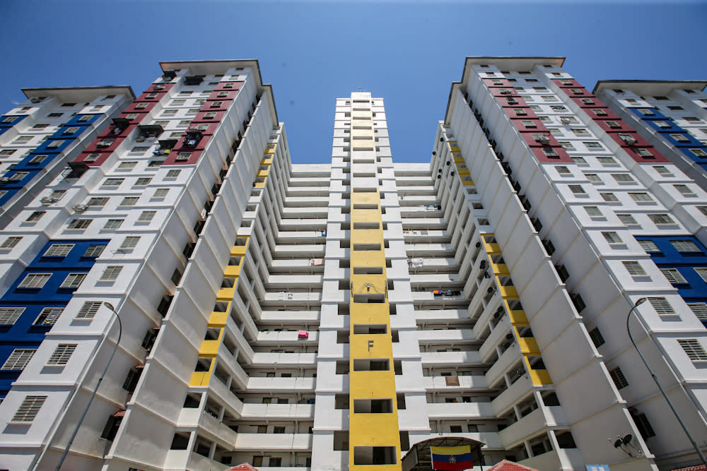 A view of a block of units at PPR Kerinchi. Checks by Malay Mail revealed that such eviction notices are common for PPRs in Johor due to tenants defaulting on their rental for several months. — Picture by Hari Anggara