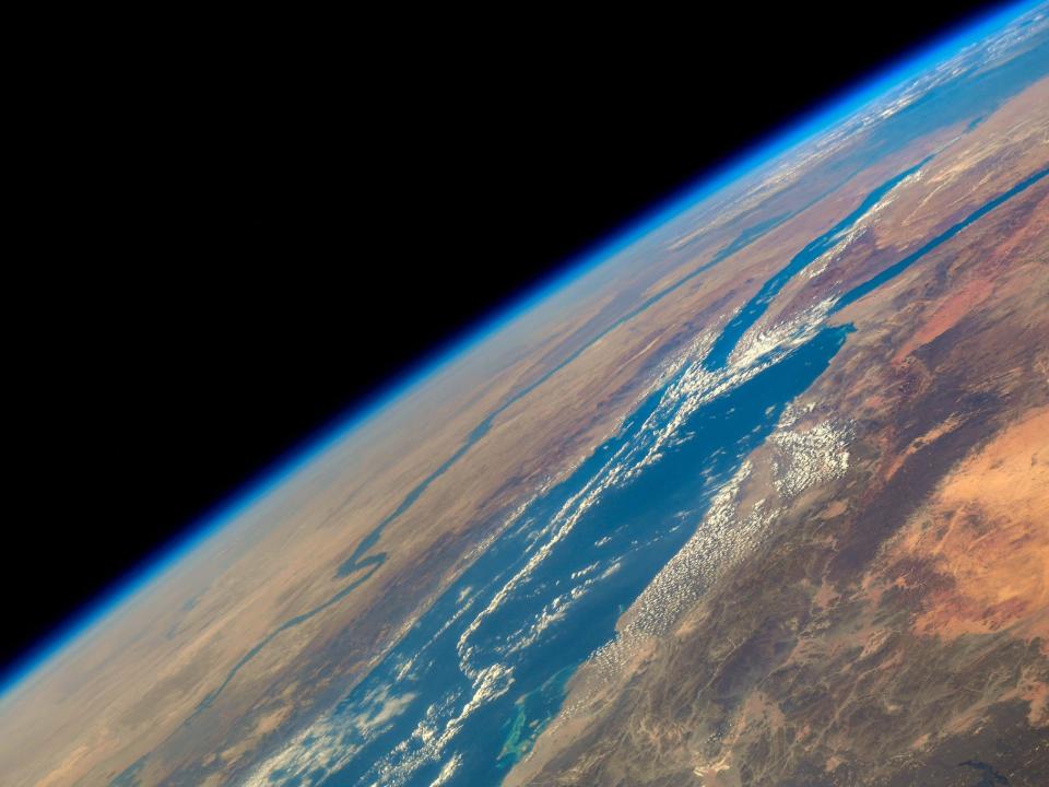 earth seen from space above the red sea and the nile river snaking down africa