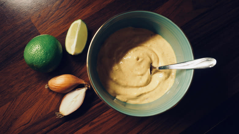 Chipotle mayonnaise in green bowl