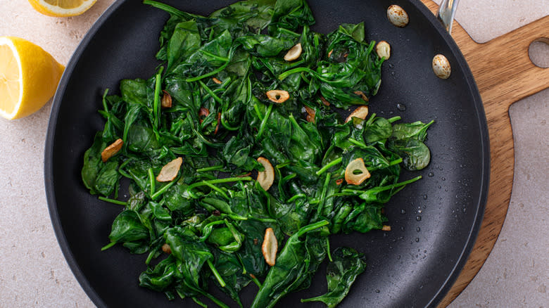 sauteed greens in pan