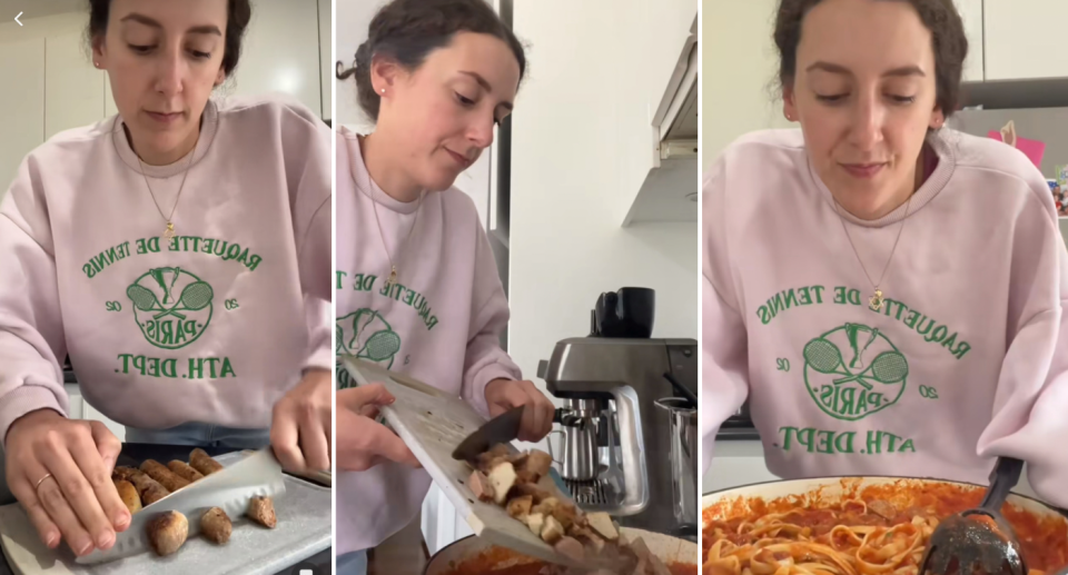 Elli Tamar transforms her BBQ leftovers into a simple pasta meal her toddler will eat every time. Photo: TikTok/@elli.tamar