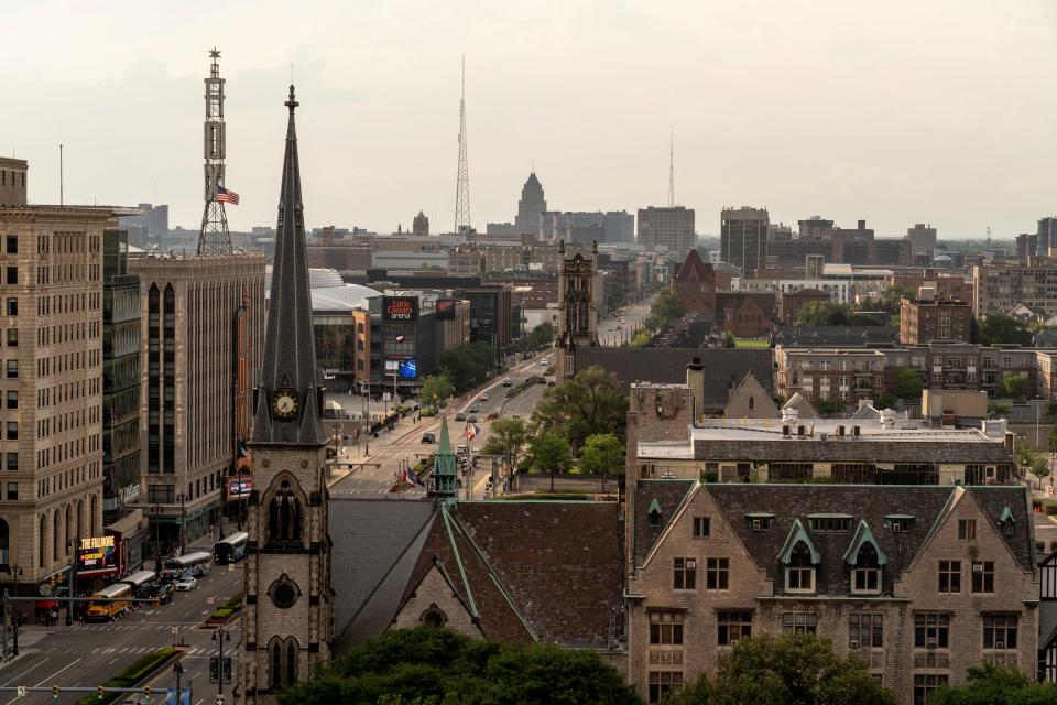 A section of Woodward Avenue to the north of The Monarch Club in downtown Detroit is seen on Tuesday, July 11, 2023.