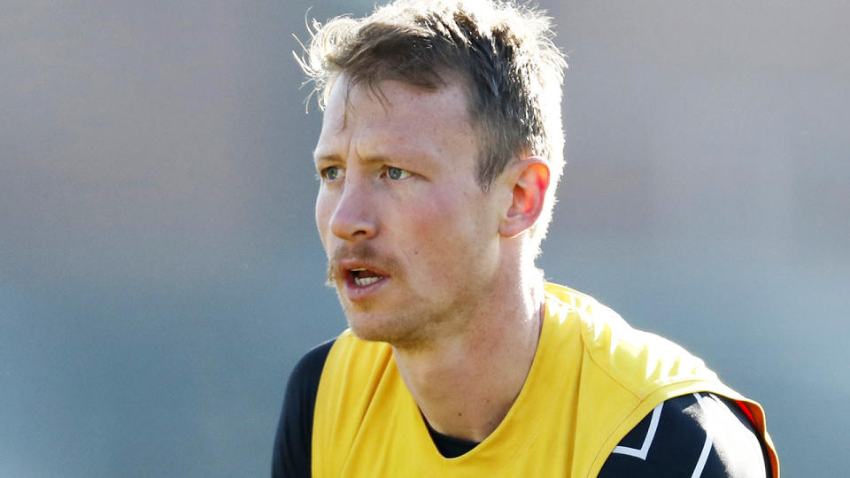 Dylan Grimes is pictured during a Richmond Tigers training session.