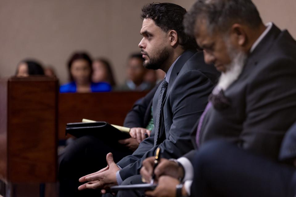 Facundo Chavez listens to the victim impact statements after his trial on Thursday, Aug. 10, 2023. An El Paso jury has returned a death penalty sentence for Chavez, who was convicted of killing El Paso Sheriff Deputy Peter Herrera during a 2019 traffic stop.
