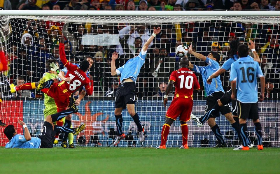 Luis Suarez handled in the quarter-final against Ghana 12 years ago (Getty Images)