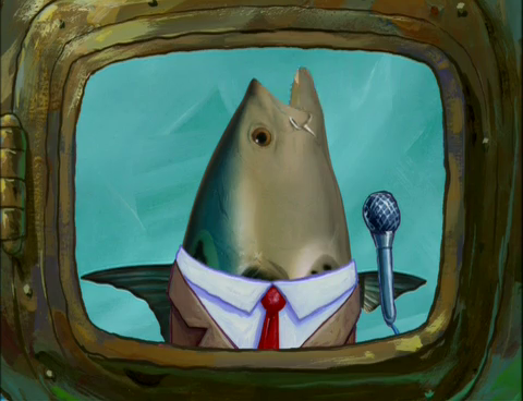 Fish in a suite with a microphone