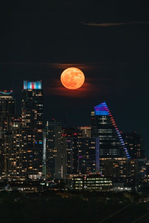 Full buck moon over downtown Austin on July 3, 2023. The July 2023 KXAN Viewer Photo of the Month winner. (Courtesy @PNYEGUY)