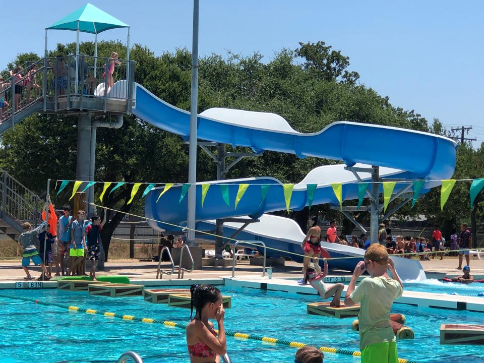 The Micki Krebsbach Pool in Round Rock features a slide, a pirate ship and swimming lanes. Swimmers are prohibited from wearing thongs at all Round Rock municipal pools.