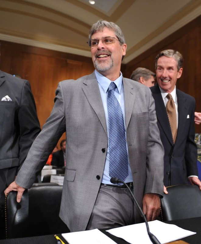 Richard Phillips takes his seat prior to testifying before a Senate Foreign Relations Committee hearing on confronting piracy on April 30, 2009, on Capitol Hill in Washington, D.C. On April 12, 2009, U.S. Navy SEALs rescued Phillips, held hostage by pirates off the Somalia coast, by killing three of the kidnappers four days after the standoff began. File Photo by Kevin Dietsch/UPI