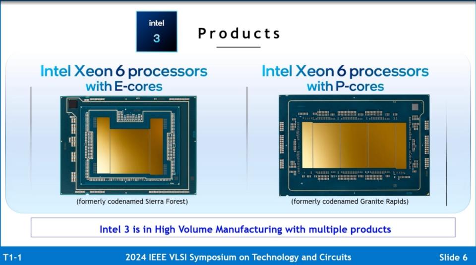 ▲Intel 3製程已經開始在Intel位於俄勒岡州的產線投入量產，同時也在位於愛爾蘭的萊克斯利普 (Leixlip)產線用於生產Intel第六代Xeon處理器，其中將區分全E-Core節能核心設計或全P-Core效能核心設計版本