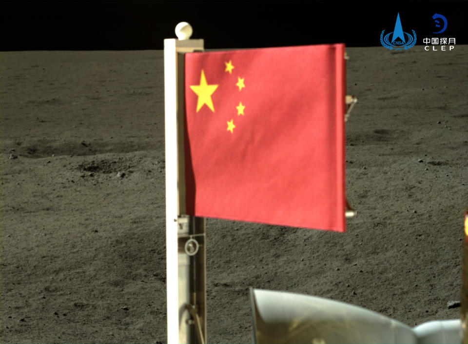 An image of the Chinese flag on the lunar surface as seen by Chang'e 6