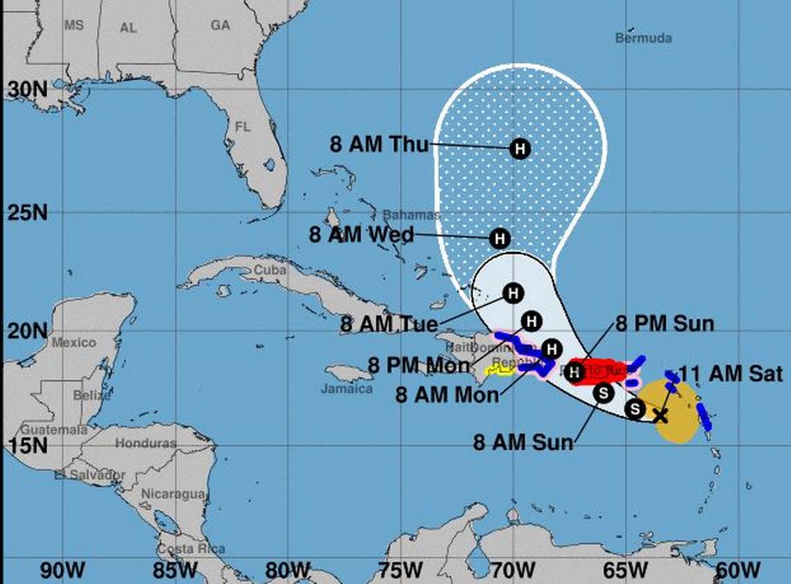 The 11 a.m. projected path of Tropical Storm Fiona.