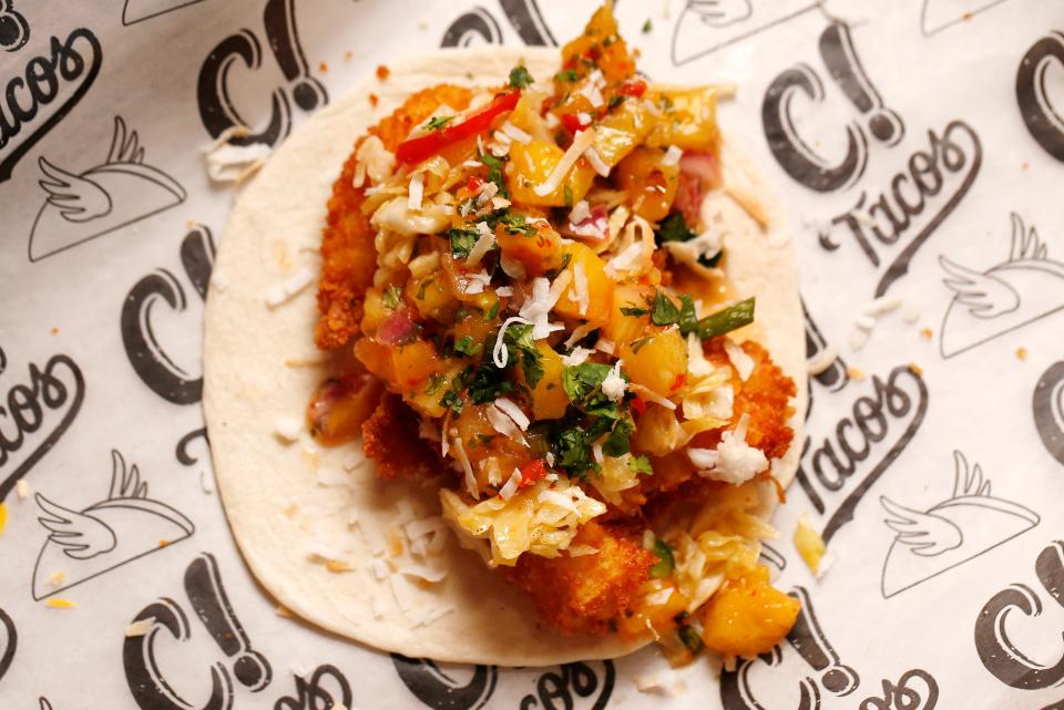 A Mayport shrimp taco at Capital Tacos is a limited time specialty offering created by franchise co-owner James Muller, who also is a chef, at the newly opened  Tex-Mex restaurant at 12220 Atlantic Blvd. in Atlantic-Kernan Shops in Jacksonville.