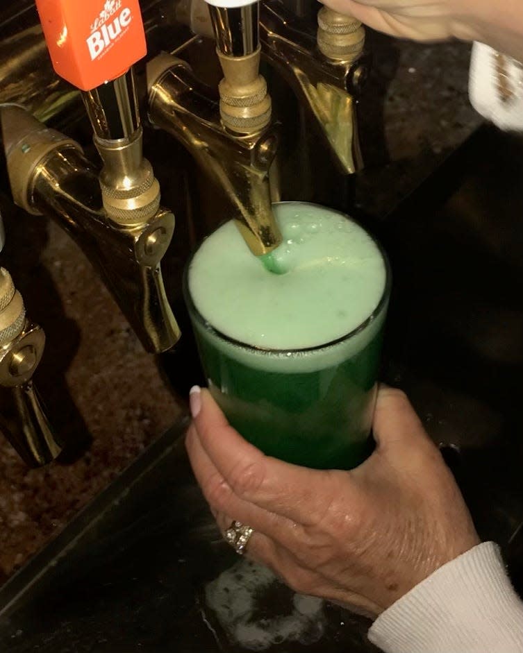 A green beer is shown after being poured at Schileen's Pub in Westville on St. Patrick's Day a few years ago. The pub will serve green eggs and ham for breakfast on St. Patrick's Day and has a day of celebration planned.