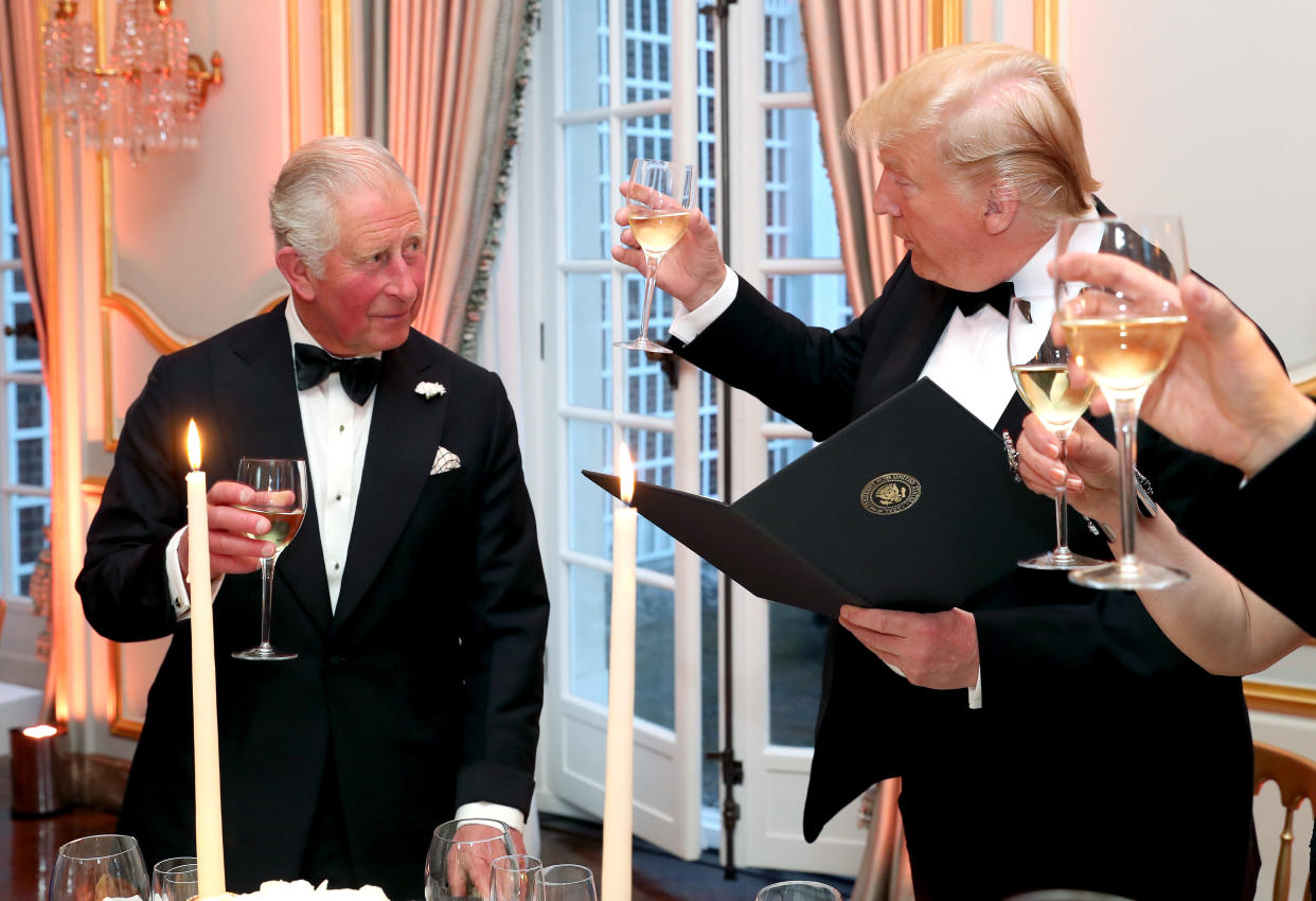 US President Donald Trump and the Prince of Wales during the toast at the Return Dinner at Winfield House, the residence of the Ambassador of the United States of America to the UK, in Regent's Park, London, as part of his state visit to the UK.