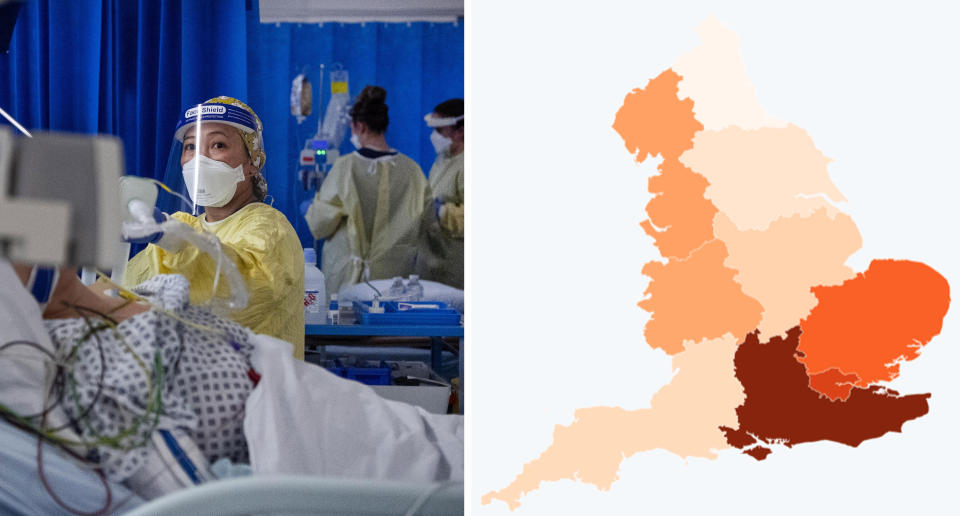 Two regions in England recorded their highest weekly COVID death toll since the pandemic began. (PA/Yahoo)
