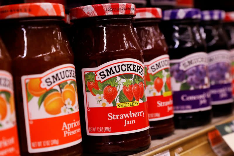 FILE PHOTO: Containers of Smuckers's Jam are displayed in a supermarket in New York