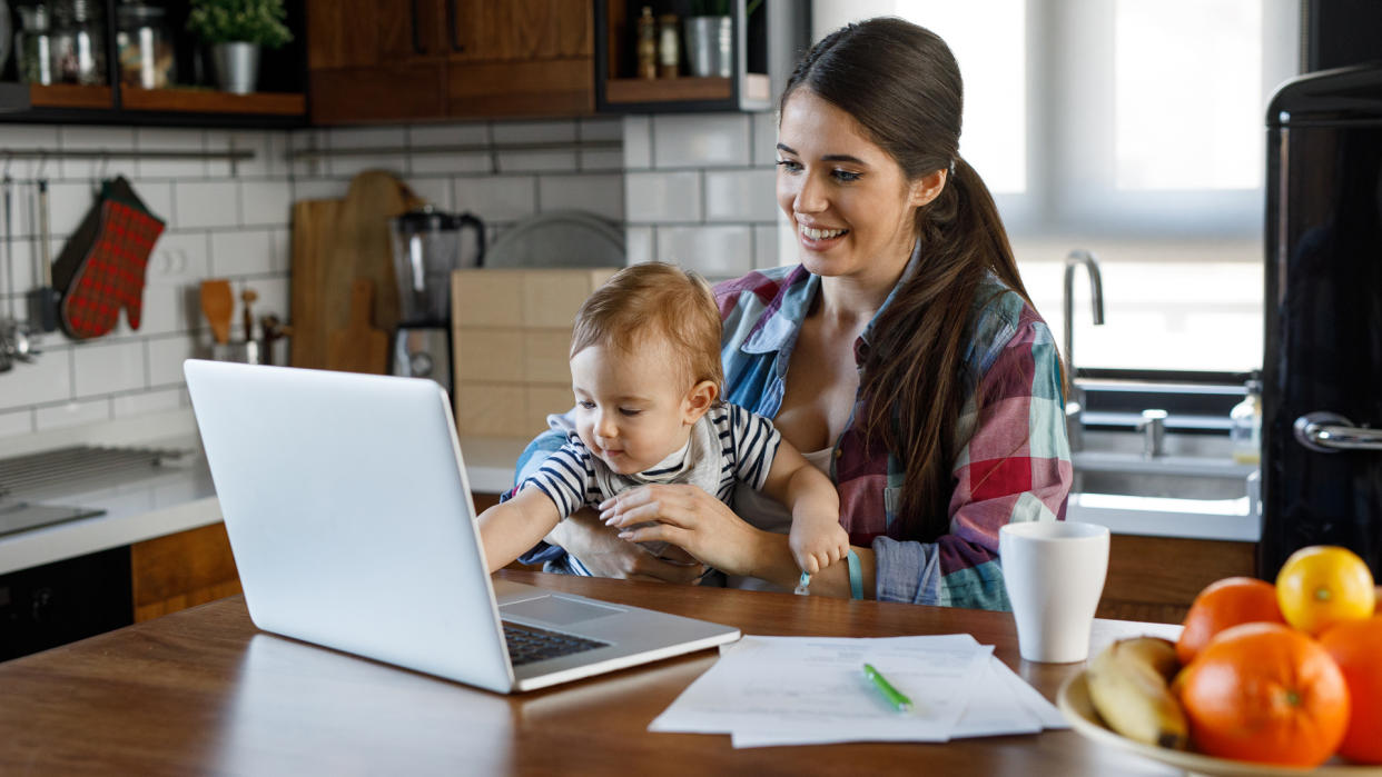 A young mother multitasking.