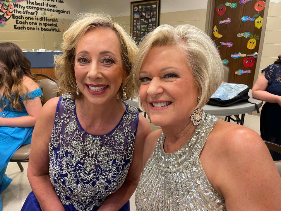 Katherine Wilson and Cheri Doane are relaxing after walking the red carpet in the Ms. Karns 60 and over category at the Fairest of the Fair Pageant at Beaver Ridge United Methodist Church Saturday, July 9, 2022.