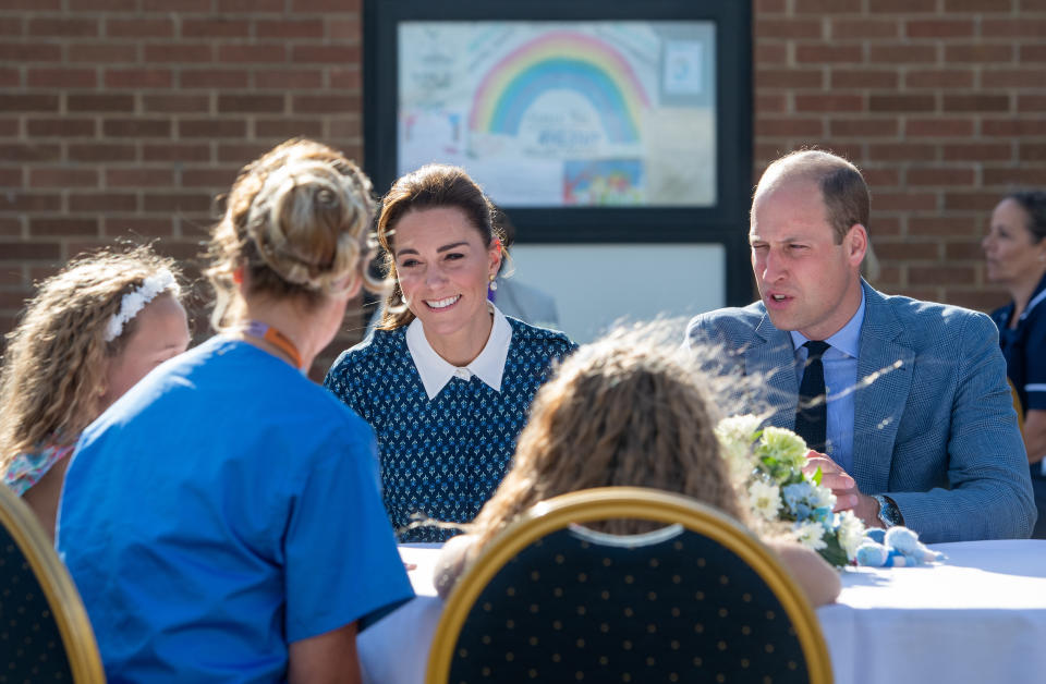 The Duke and Duchess of Cambridge meeting nurse Suzie Vaughan and daughters Hettie and Bella, during their visit to Queen Elizabeth Hospital in King's Lynn as part of the NHS birthday celebrations.