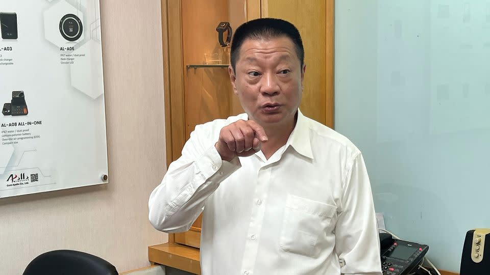 Hsu discusses the Taiwanese company's communication products at its office in New Taipei City, Taiwan, September 18. - Johnson Lai/AP