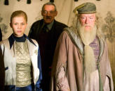 <p>Clemence Poesey as Fleur Delacour, Roger Lloyd Pack as Barty Crouch and Michael Gambon as Professor Dumbledore in Warner Bros. Pictures' Harry Potter and the Goblet of Fire - 2005</p>