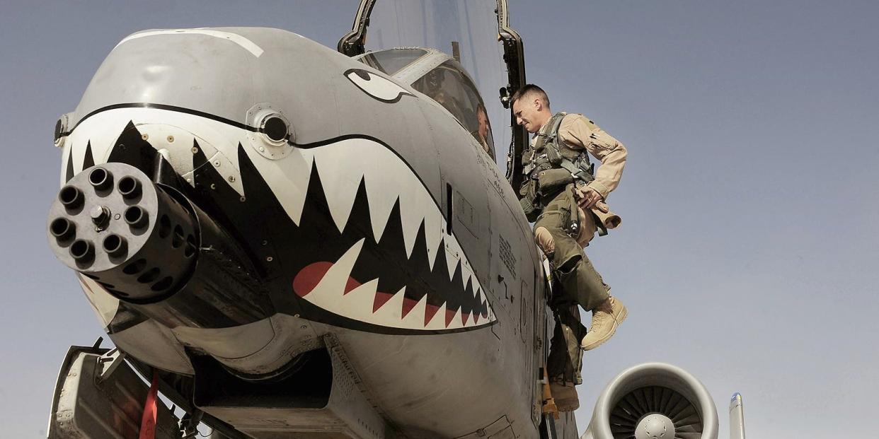 A-10 Thunderbolt II with shark mouth themed nose art