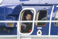 Ukrainian President Volodymyr Zelenskyy, sits in a Federal Police helicopter after talks with Chancellor Olaf Scholz in Berlin, Germany, Sunday, May 14, 2023. Zelenskyy arrived in Berlin early Sunday for talks with German leaders about further arms deliveries to help his country fend off the Russian invasion and rebuild what’s been destroyed by more than a year of devastating conflict. (Christophe Gateau/dpa via AP)