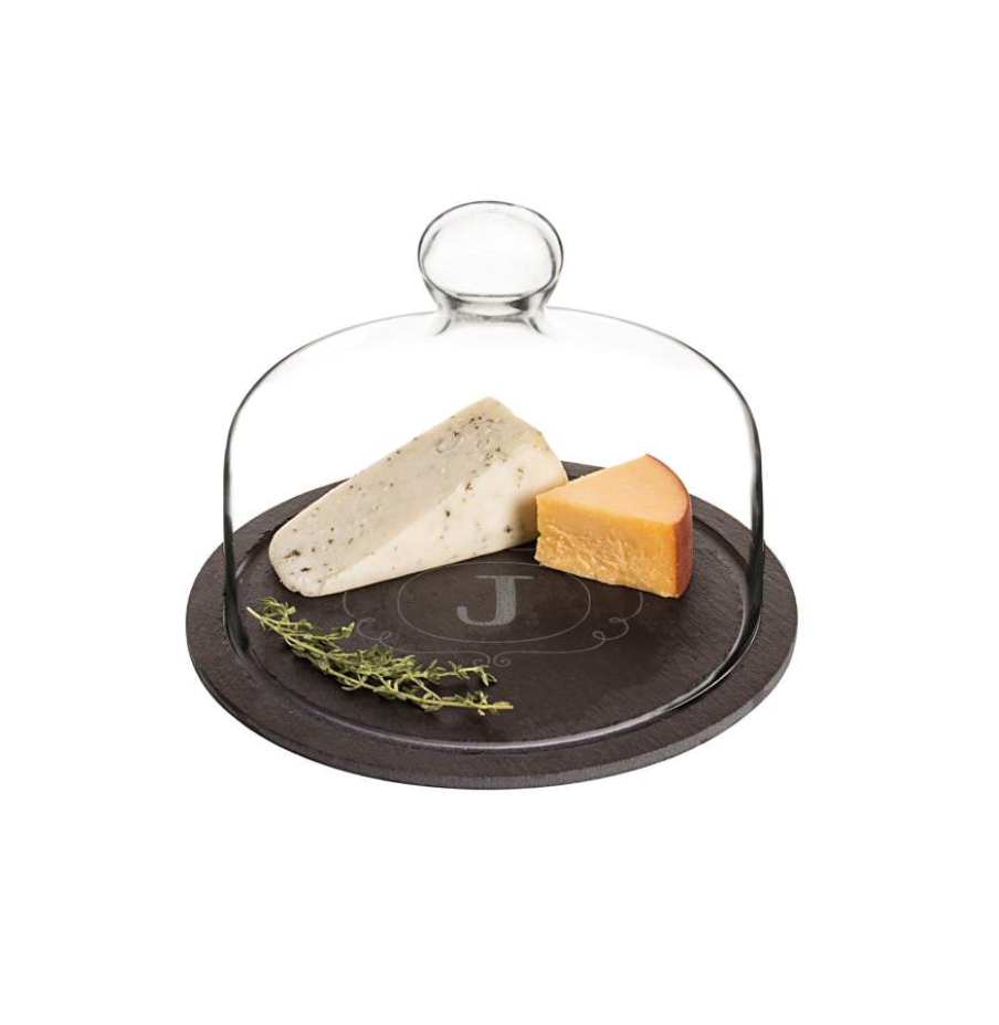 Monogram Slate Tray and Glass Dome