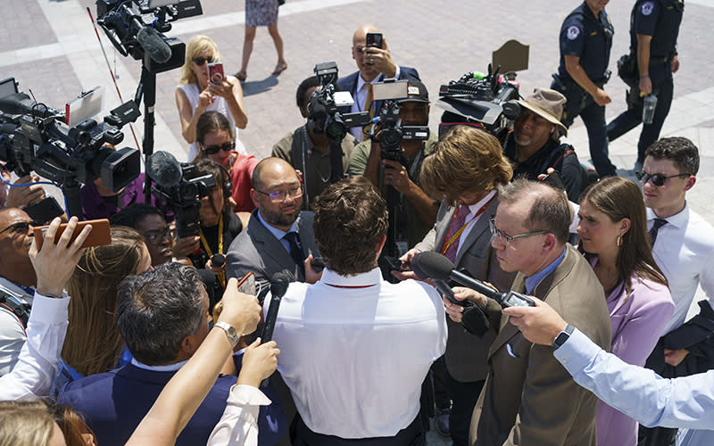 Rep. Dan Crenshaw (R-Texas) speaks with reporters