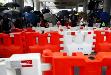 Barricades are seen at Hong Kong International Airport