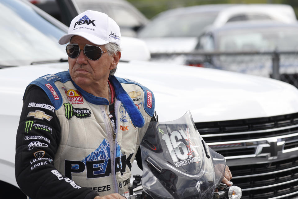 BRISTOL, TN - JUNE 08: John Force of Yorba Linda, CA Peak Chevy '23 Camaro SS watches the track action during qualifying for the NHRA SuperGrip Thunder Valley Nationals on June 08, 2024 at Bristol Dragway in Bristol, TN.  (Photo by Jeff Robinson/Icon Sportswire via Getty Images)