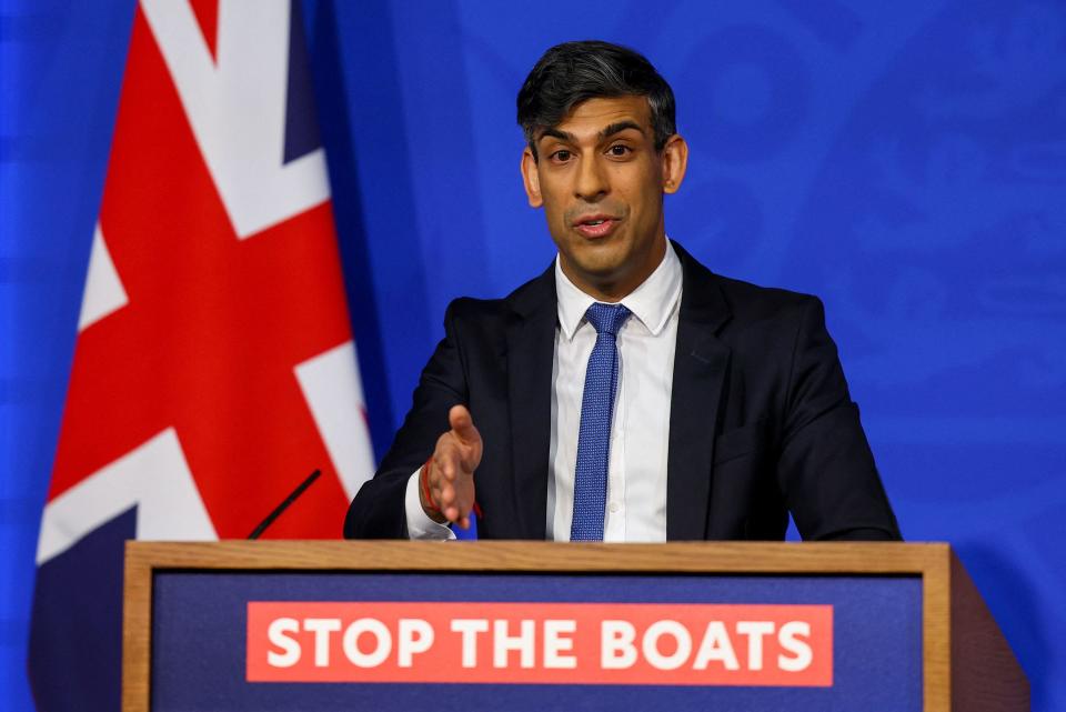 Prime Minister Rishi Sunak speaks during a press conference in Downing Street, London.  Mr Sunak will urge peers to back his Rwanda plan ahead of crunch votes on the legislation aimed at making the plan to send asylum seekers on a one-way trip to Rwanda legally watertight.  Picture date: Monday April 22, 2024.