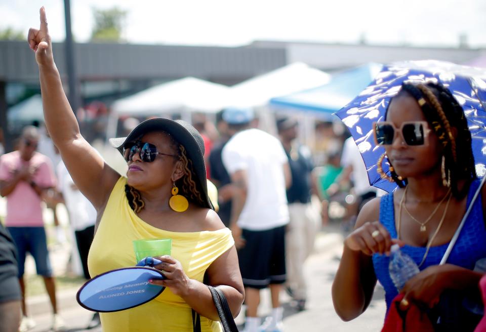 Laura Henderson, left, dances with her daughter, Lisa Henderson, during the 2022 Juneteenth on the East in Oklahoma City.
