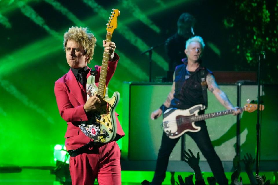 Green Day at the iHeartRadio Music Awards on April 1, 2024 at the Dolby Theatre in Los Angeles (Chris Pizzello/Invision/AP)