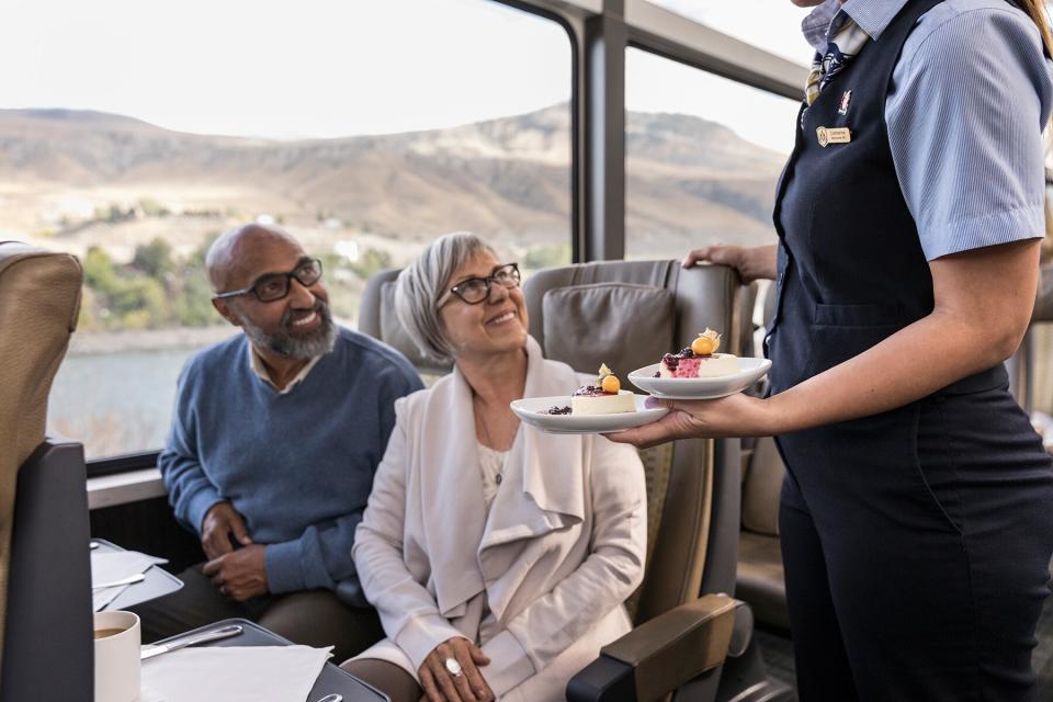 The dining car on board a Rocky Mountaineer