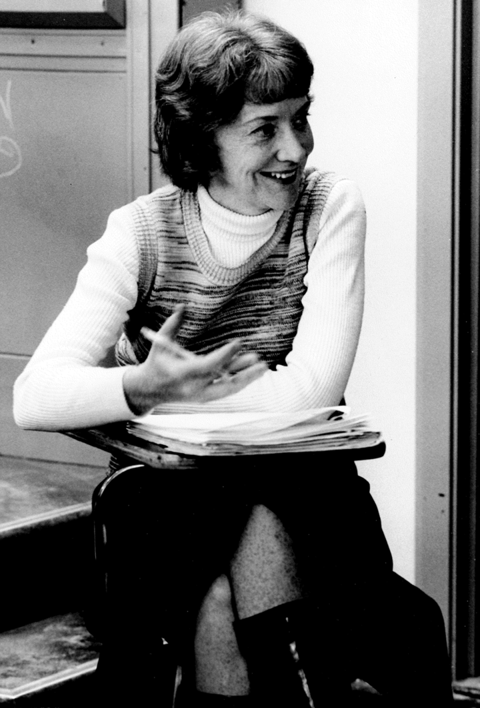 Burgess is pictured in a Boston College classroom in 1978, the same year she began consulting for the FBI (Boston College)