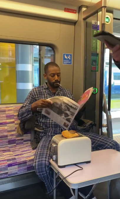 <p>Elvin waits patiently for his appointment on the Liverpool Street bound service</p>@elvinmensah /Instagram