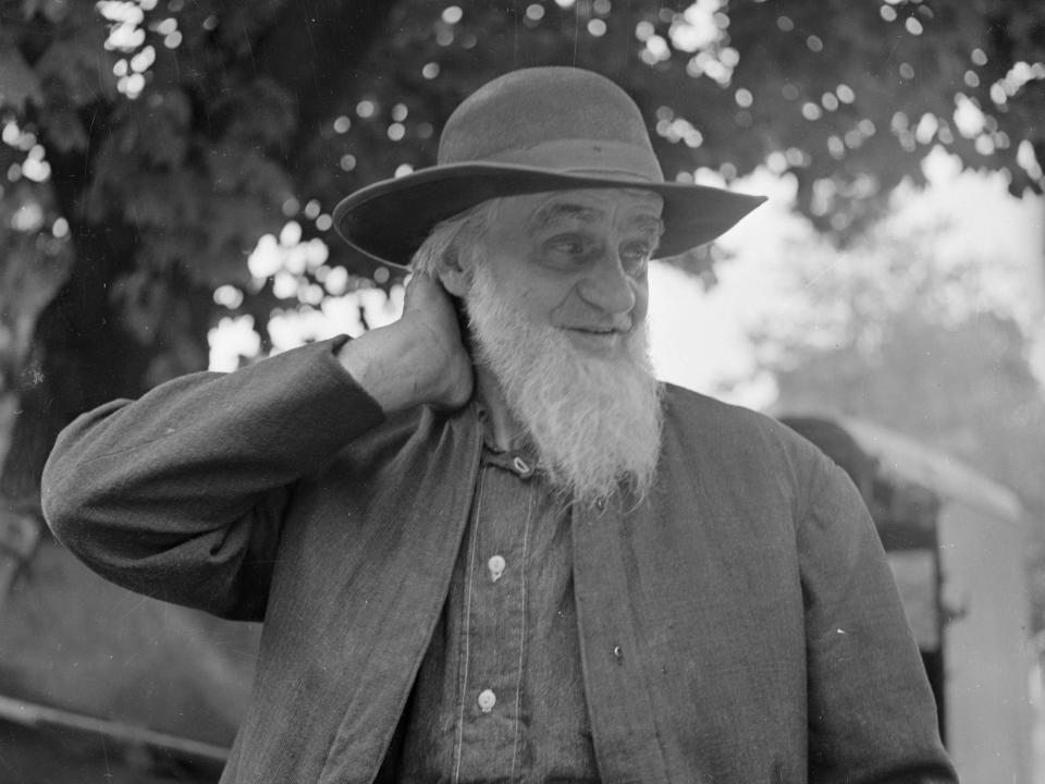 A traditionally dressed Amish man living in Lancaster County, Pennsylvania. His beard indicates he is a married man.