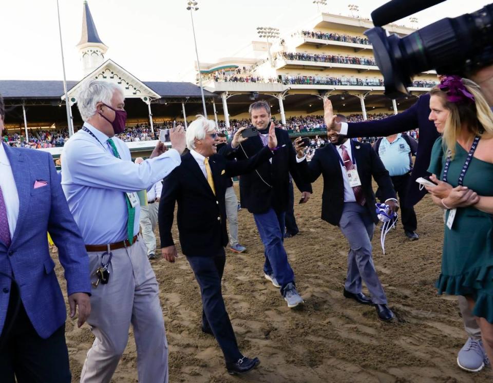 Trainer Bob Baffert walked to the winner’s circle after Medina Spirit won the Kentucky Derby at Churchill Downs on May 1.