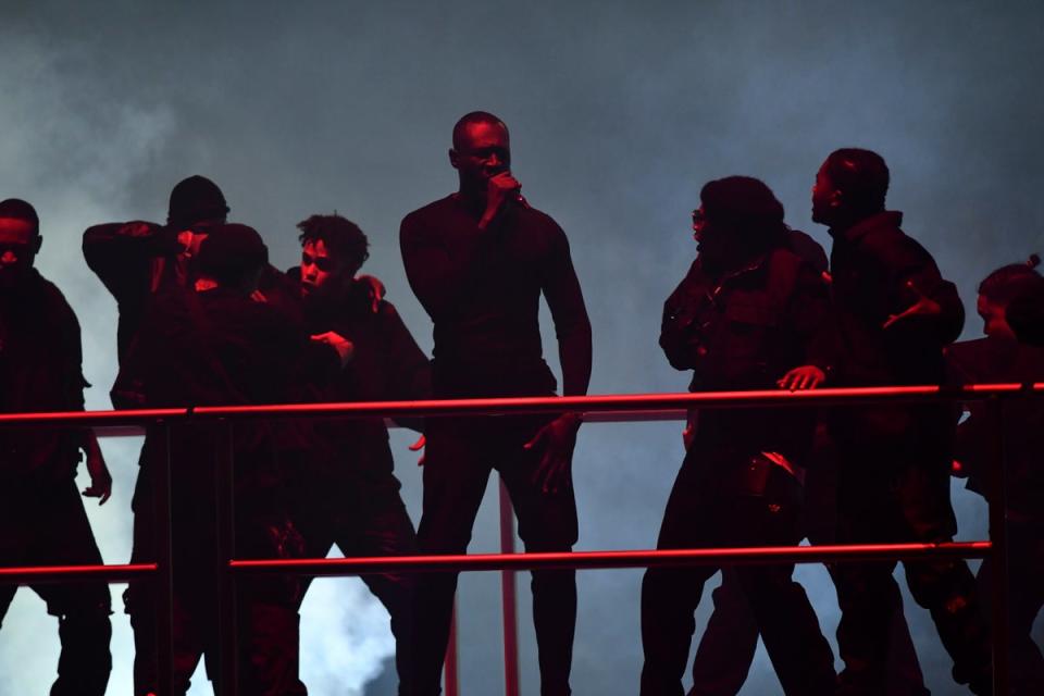 Stormzy performing at the Brits in 2020 (Getty Images)